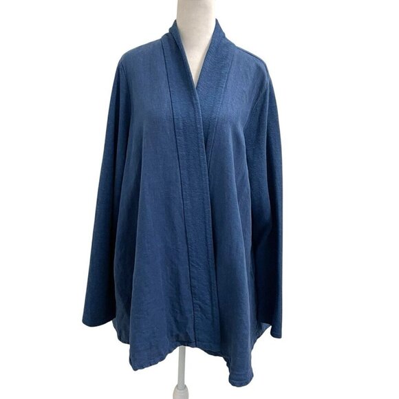 Cut Loose Linen Open Front Cardigan Sweater Topper Lagenlook Ocean Blue XL - Picture 1 of 8